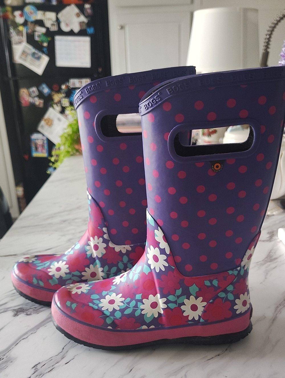 Bogs Purple Pink Floral Rain Boots Size 2